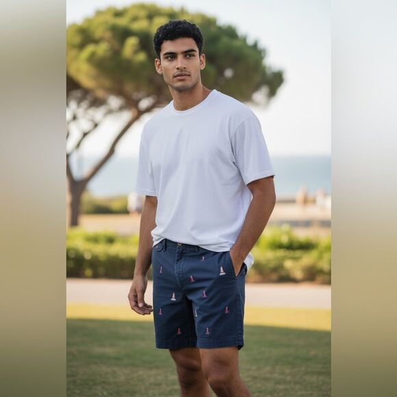 EUC POLO Ralph Lauren Men’s Classic Fit Navy Shorts Embroidered Lighthouse- 33” - Picture 2 of 9